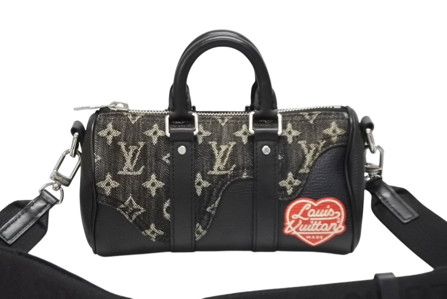 LOUIS VUITTON ルイヴィトン × NIGO コラボ キーポルXS ハンドバッグ ストラップ付 M81010 ブラック モノグラム ドリップ 4b008845
