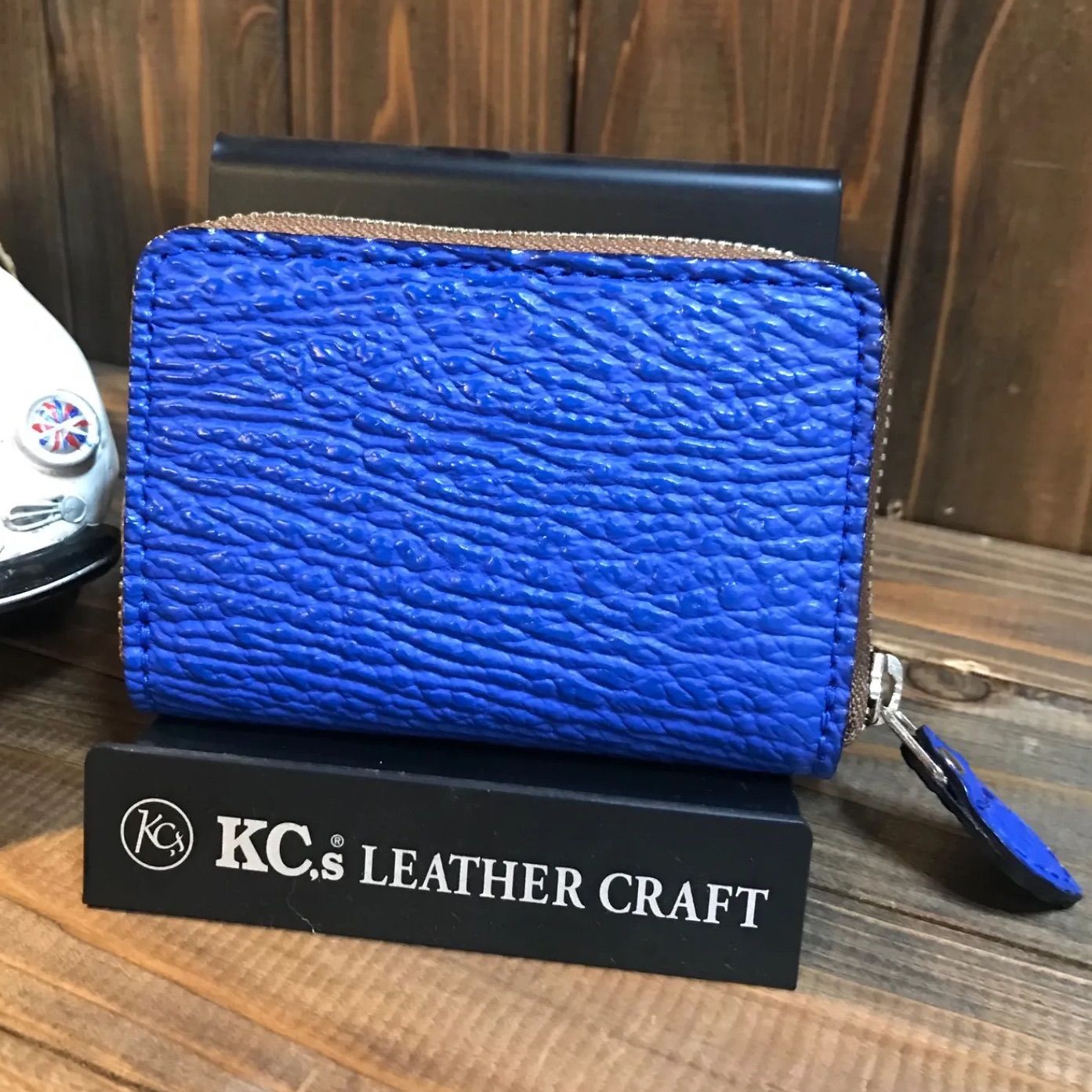 kc s ケーシーズ ウォレット ミニウォレット 財布 ラウンドジップ シャーク革 サメ革 牛革 ブルー 青