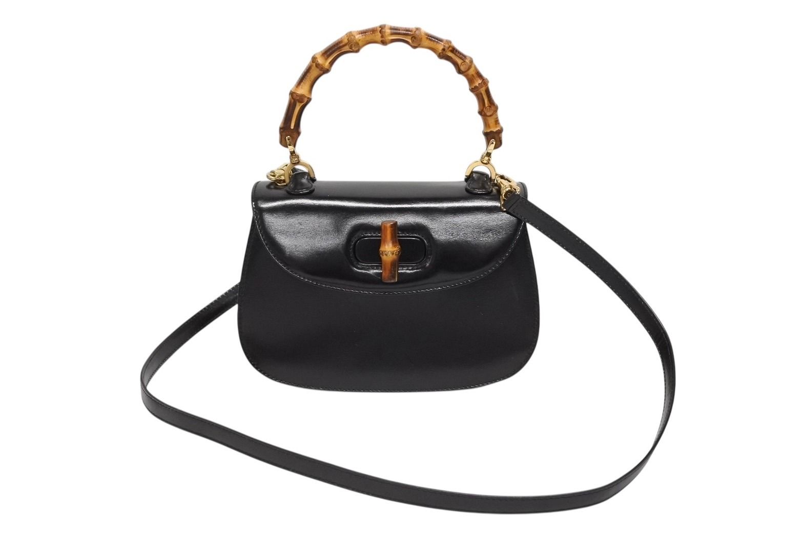 GUCCI グッチ バンブー ハンドバッグ 000 099 0633 カーフスキン ブラック ゴールド金具 バンブー 4b008640