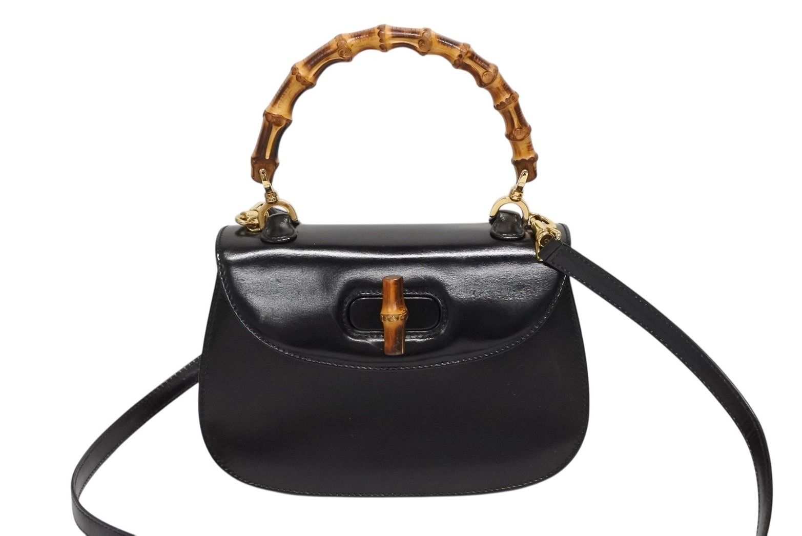 GUCCI グッチ バンブー ハンドバッグ 000 099 0633 カーフスキン ブラック ゴールド金具 バンブー 4b008640