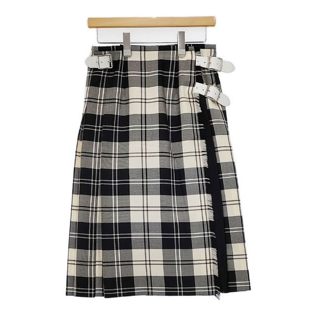 O NEIL OF DUBLIN キルト ラップ タータンチェック ウール スカート ホワイト ブラック レディース オニールオブダブリン 5-1022T∞