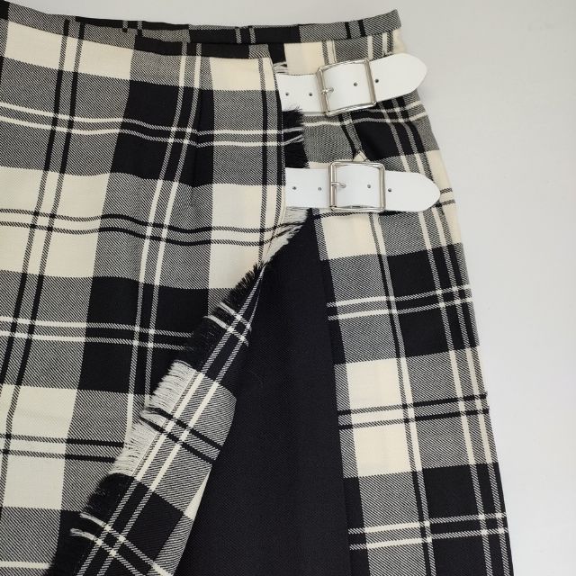 O NEIL OF DUBLIN キルト ラップ タータンチェック ウール スカート ホワイト ブラック レディース オニールオブダブリン 5-1022T∞ GULLKHAN_COM