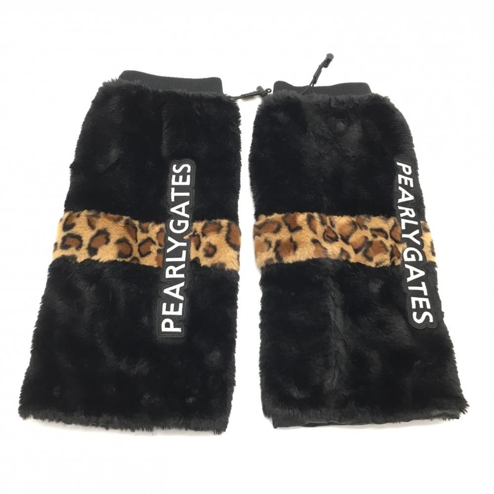 超 パーリーゲイツ レッグウォーマー 黒×ブラウン 一部レオパード柄 ファー レディース FR ゴルフウェア PEARLY GATES