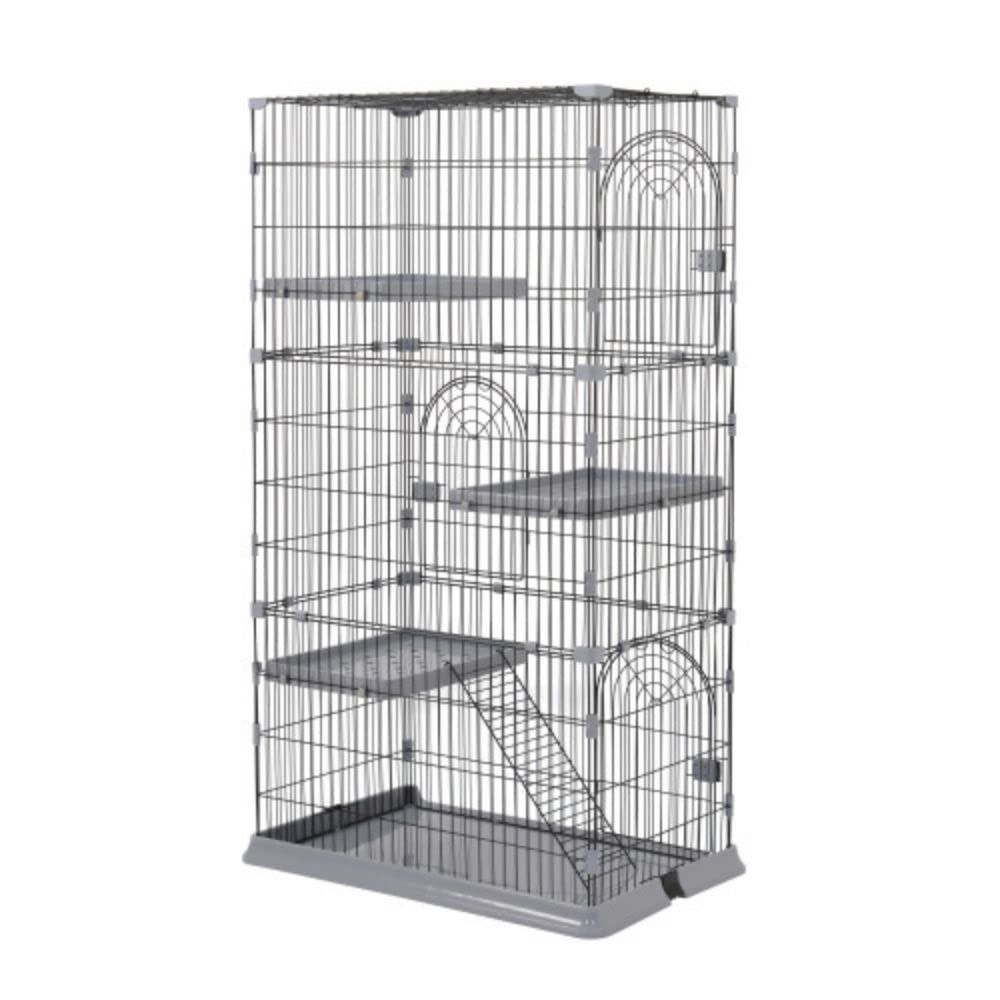 BTM 猫ケージ キャットケージ 3段 おしゃれ キャットハウス ネコハウス 留守番 梯子付き 保護 脱走防止 組み立て簡単 多頭飼い 多頭 ペットケージ グレー M