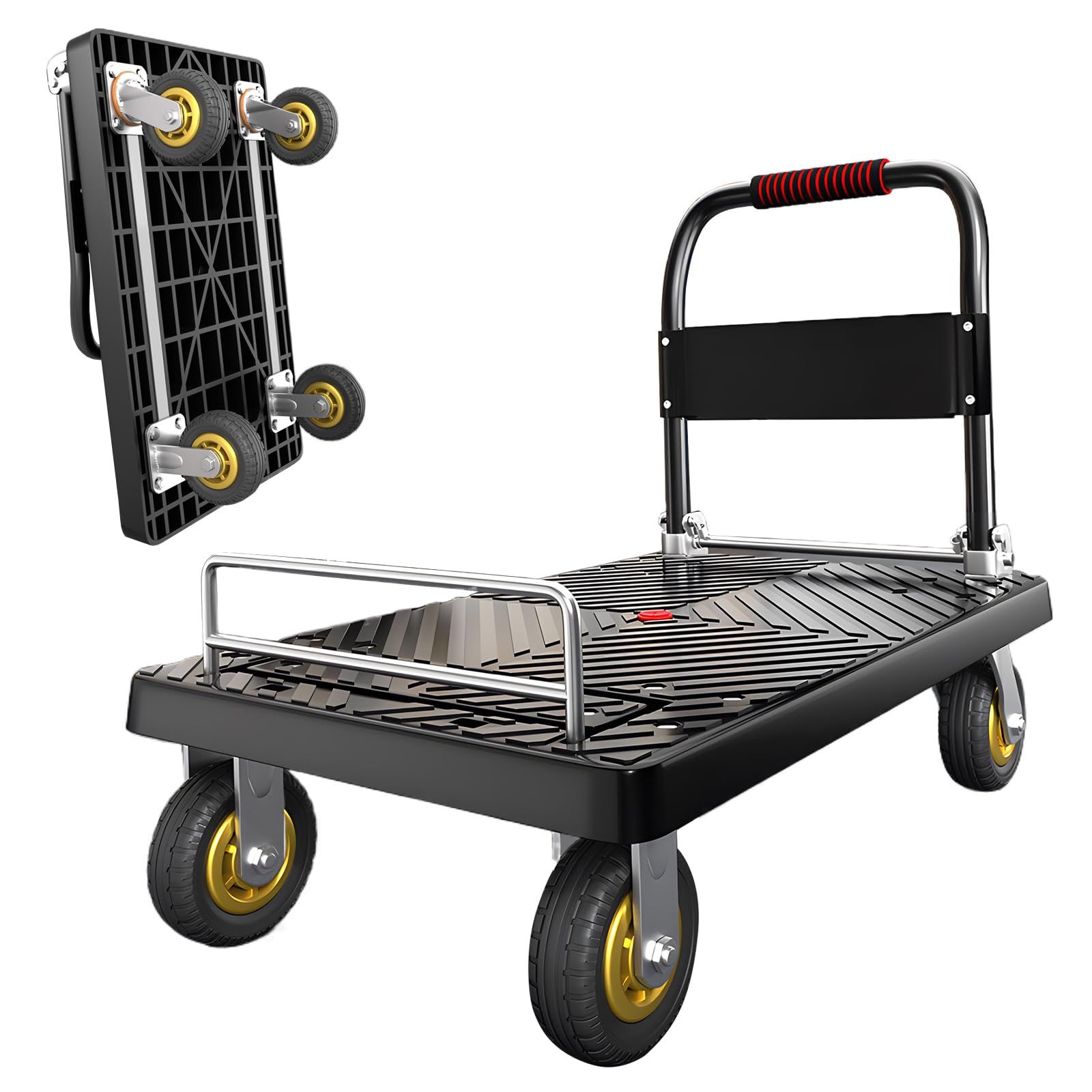 台車 折りたたみ 手押し平台車 静音 防滑 業務用台車 ストッパー付き 3段折りたたみ 500kg高荷重対応 ポータブル収納用引き車 持ち運び便利 滑り止めガードレール 耐摩耗 省スペース 農業 倉庫 工場 業務用 家庭用宅配物搬送 大荷物運びに最適