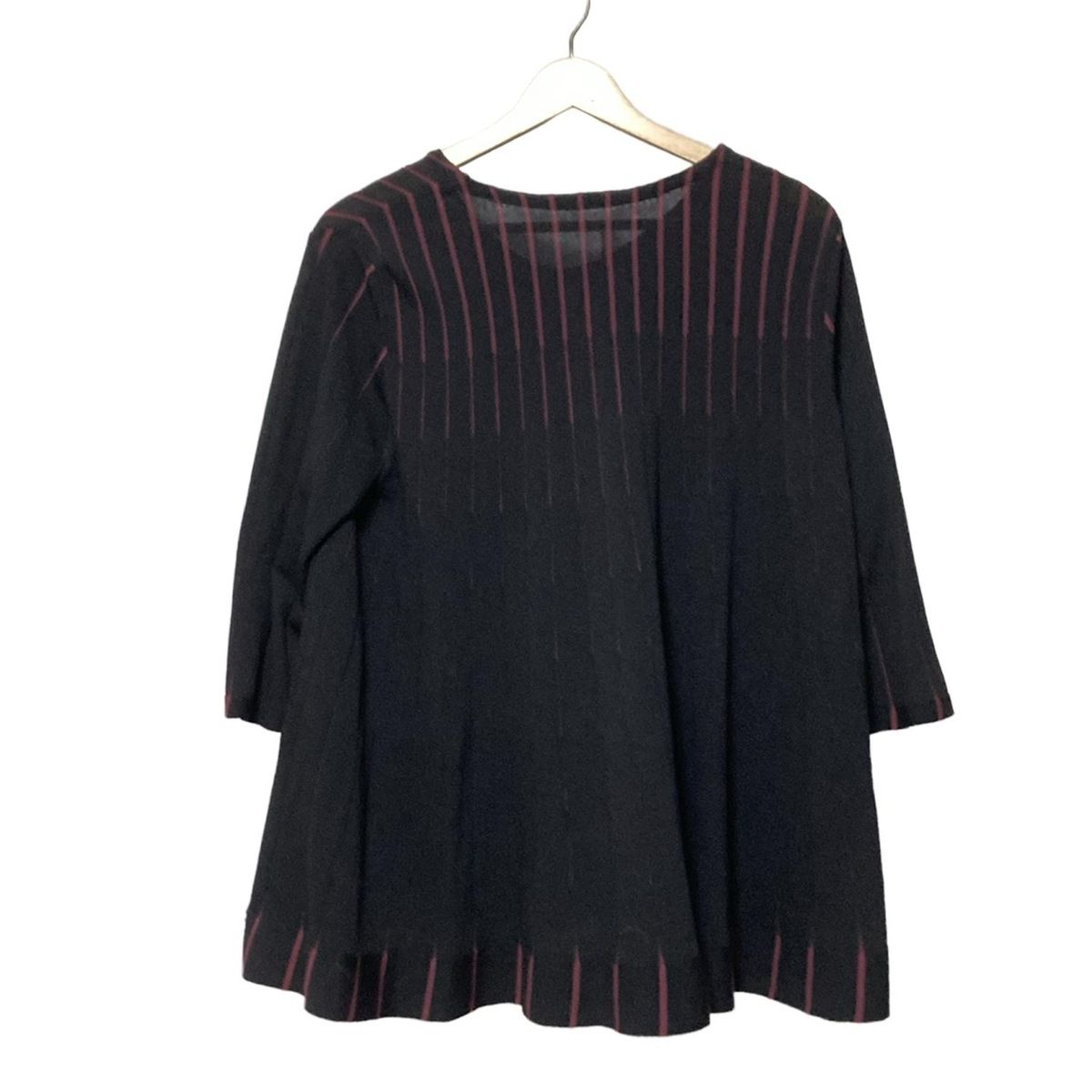 HaaT HeaRT ハート チュニック サイズ2 M レディース - 黒×ボルドー クルーネック 七分袖 ストライプ