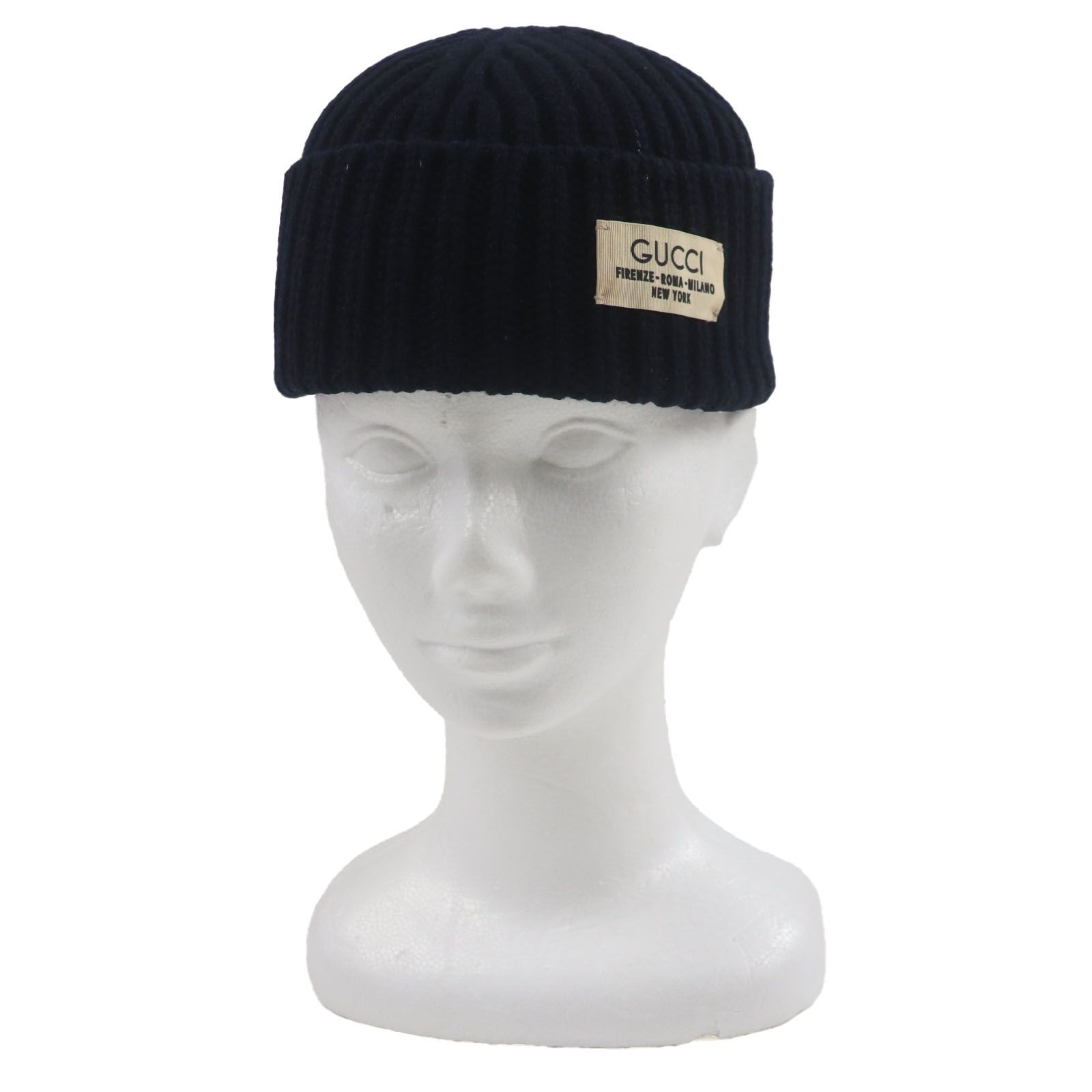 美品▽GUCCI グッチ 759059 ウール75% ロゴワッペン付き 帽子 ケーブル