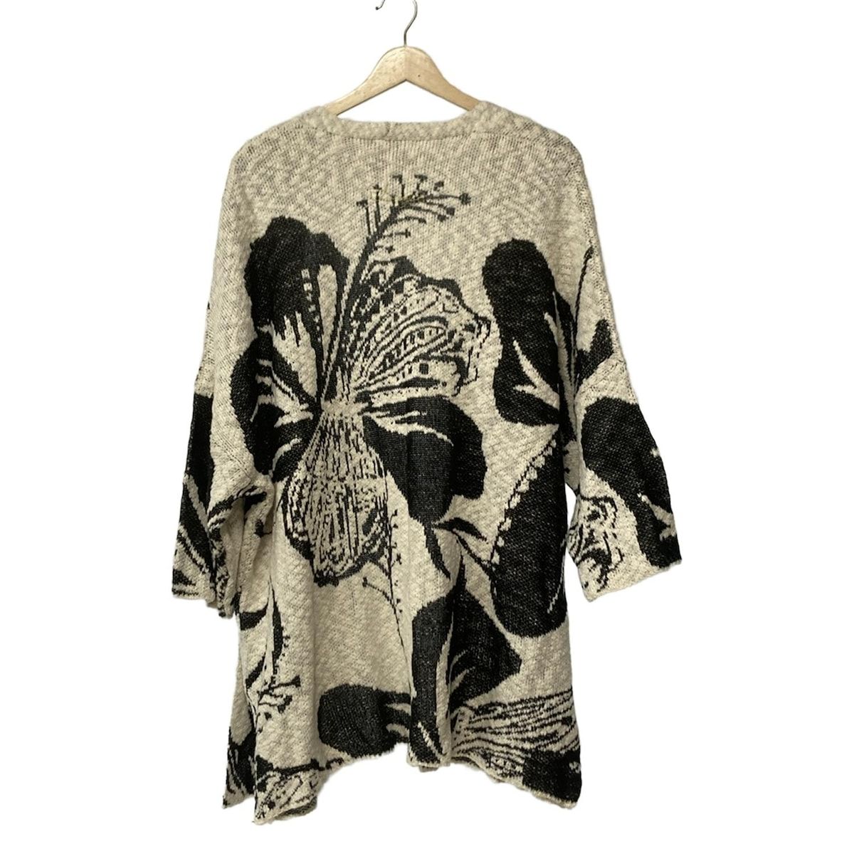 Desigual デシグアル カーディガン サイズEUR M レディース - アイボリー×黒 長袖 スパンコール フラワー 花 ロング丈