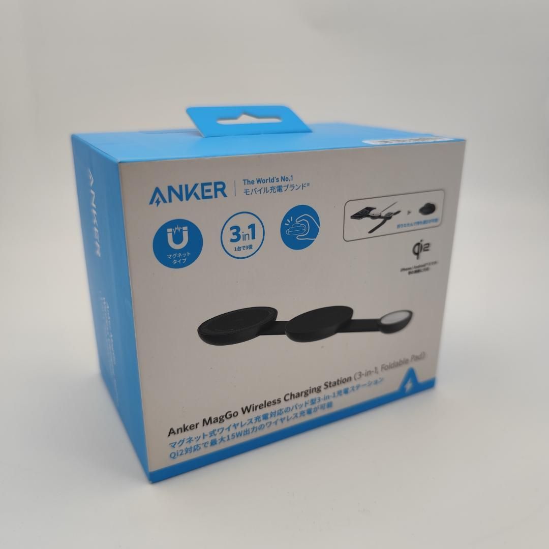 Anker MagGo ワイヤレス充電ステーション 3-in-1 F able Pad ブラック Qi2対応 マグネット式 折りたたみ充電パッド iPhone 16 15 14 13対応 Apple Watch AirPods同時充電