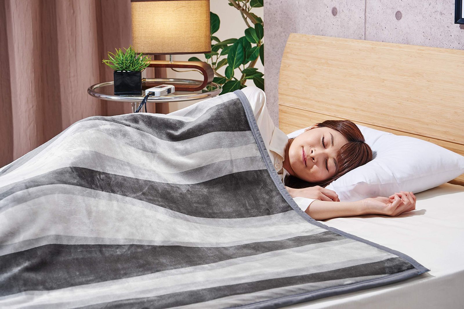 Sugiyama Premium Boa ボア 電気掛敷兼用毛布 190×140㎝ ワイドサイズ SSW20KW10 AS アートストライプ