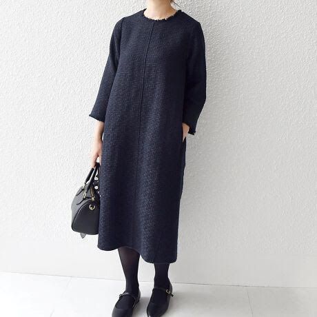 730t SHIPS シップス スラブ ツイード ワンピース サイズ ネイビー