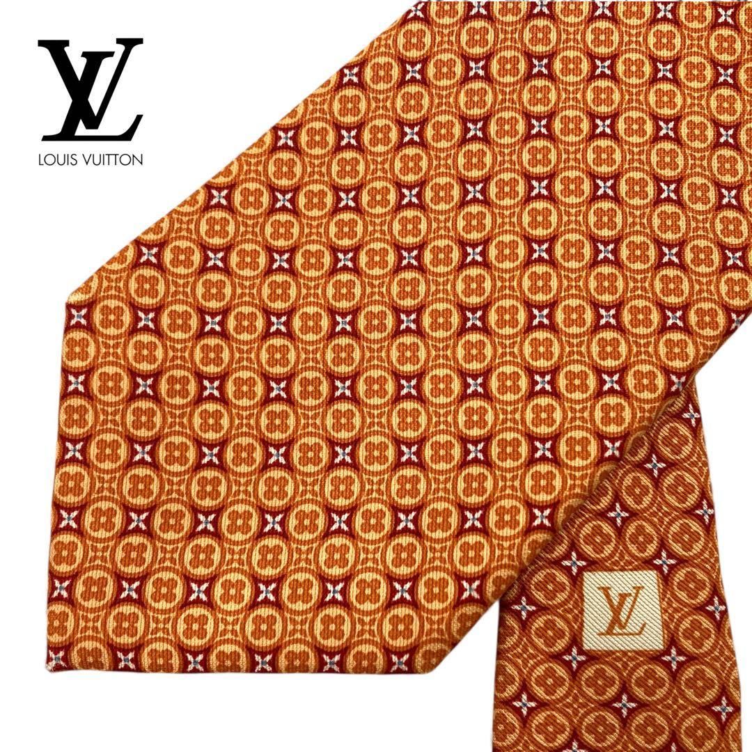 LOUIS VUITTON ルイヴィトン ネクタイ シルクフランス製 モノグラム オレンジ