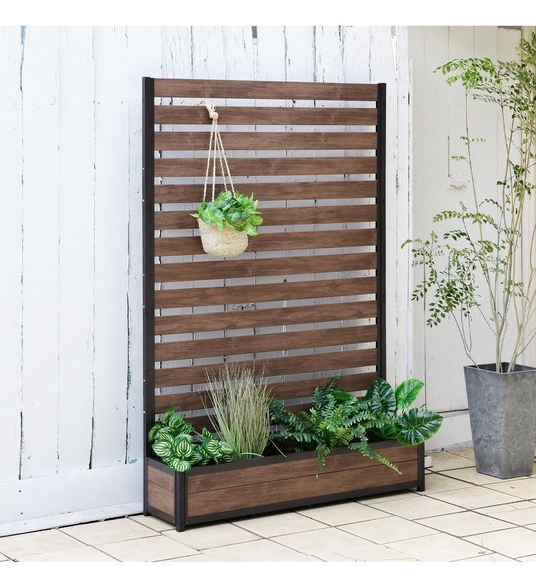 ガーデンマスター Gardenmaster プランターフェンス 木目調 幅120×高さ180㎝ フェンス 目隠しフェンス ポリスチレン ルーバー 衝立 屋外 日よけ 組立簡単 ダークブラウンKHPF-1218