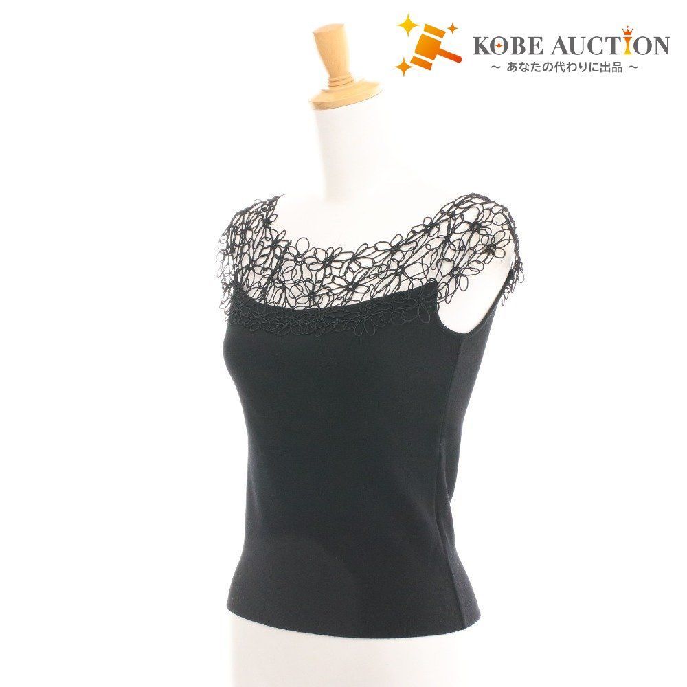 フォクシー トップス ノースリーブ 25512-STMAZ16 刺繍 薄手ニット レディース 40 L相当 ブラック