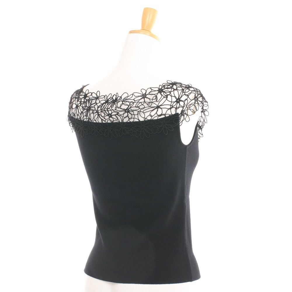 フォクシー トップス ノースリーブ 25512-STMAZ 16 刺繍 薄手ニット レディース 40 L相当 ブラック