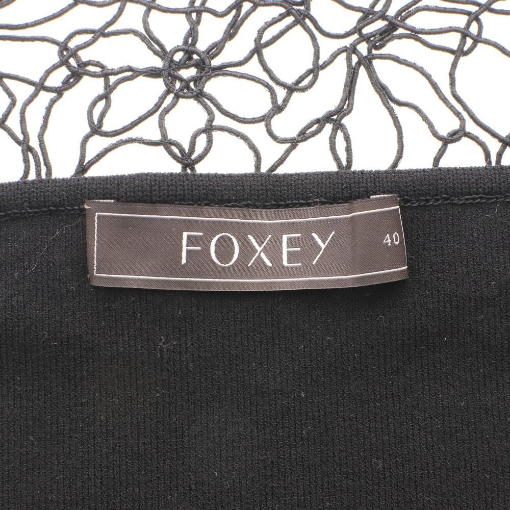  フォクシー トップス ノースリーブ 25512-STMAZ 16 刺繍 薄手ニット レディース 40 L相当 ブラック ノースリーブ Tシャツ カットソー