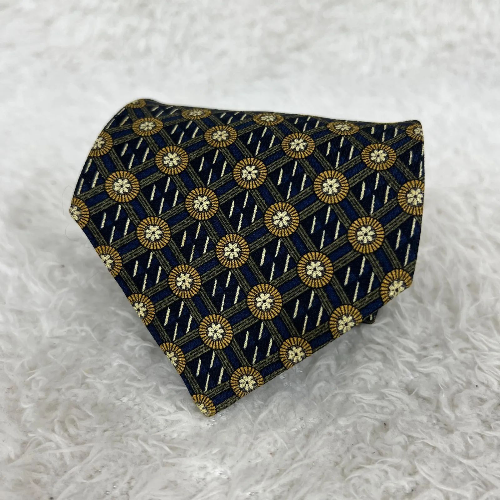 2319 【美品】 セリーヌ ネクタイ 小紋柄 美品》CELINE (セリーヌ) シルクネクタイ スペイン製 総柄 花 小紋 紺