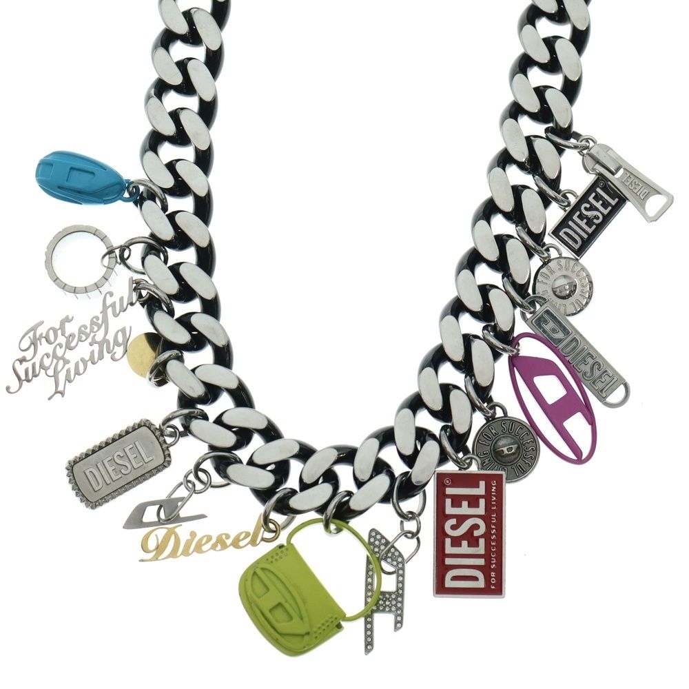  DIESEL ディーゼル ロゴチャーム ステンレスチェーンネックレス シルバー DX 1522 ネックレス アクセサリー