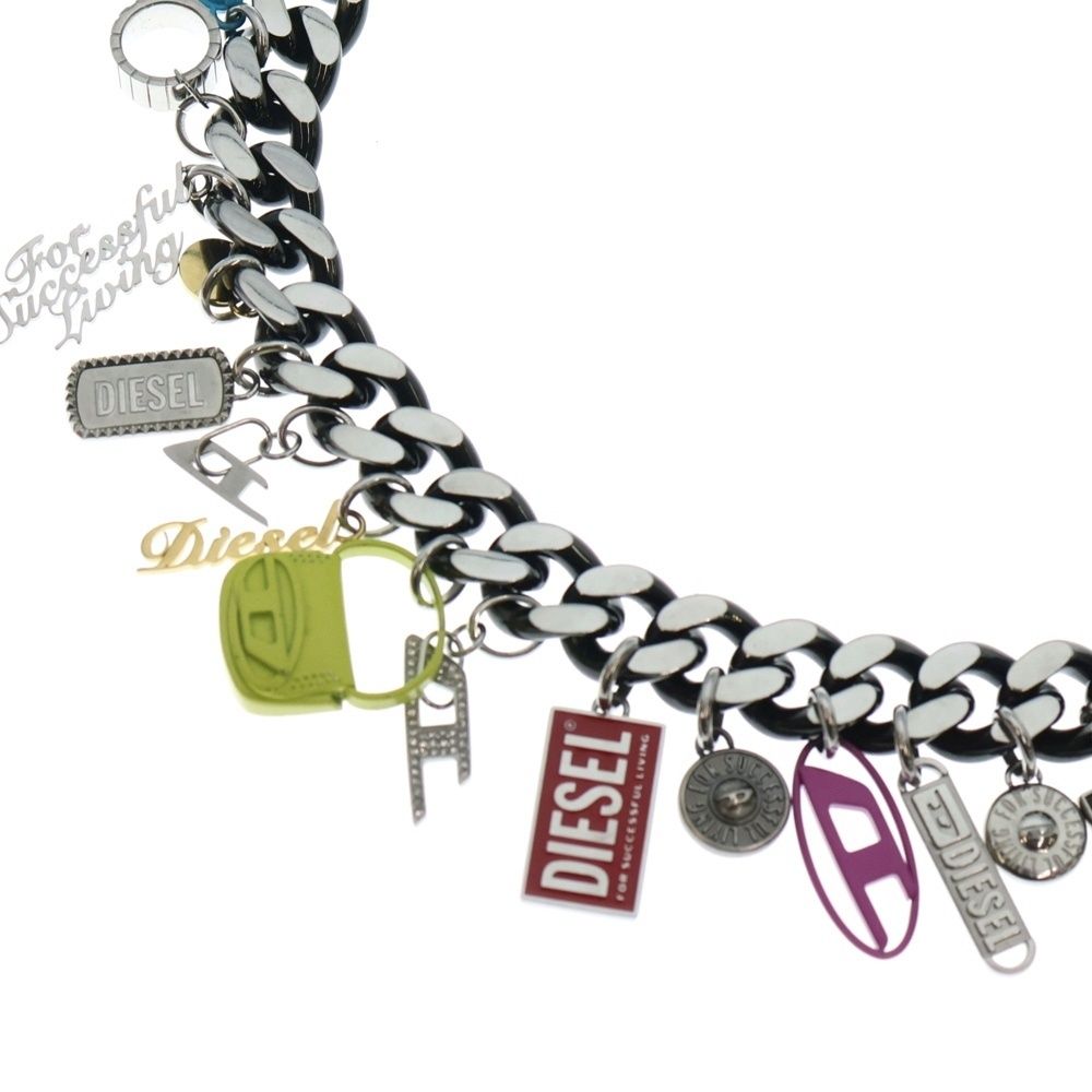 DIESEL ディーゼル ロゴチャーム ステンレスチェーンネックレス シルバー DX1522
