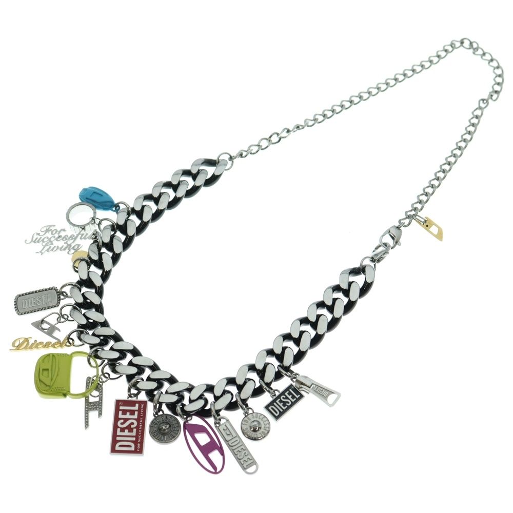 DIESEL ディーゼル ロゴチャーム ステンレスチェーンネックレス シルバー DX 1522
