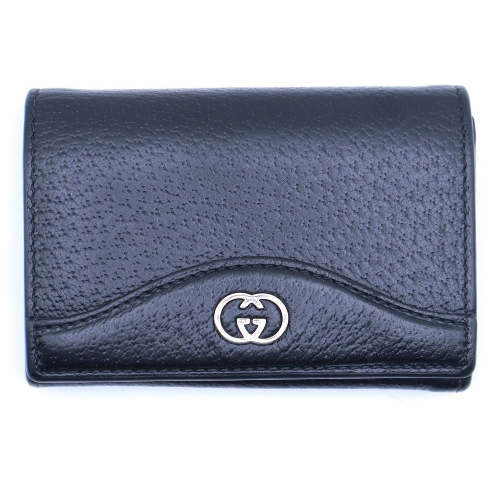 GUCCI グッチ インターロッキングG カードケース 名刺入れ ブラック シルバー金具 レザー 739425