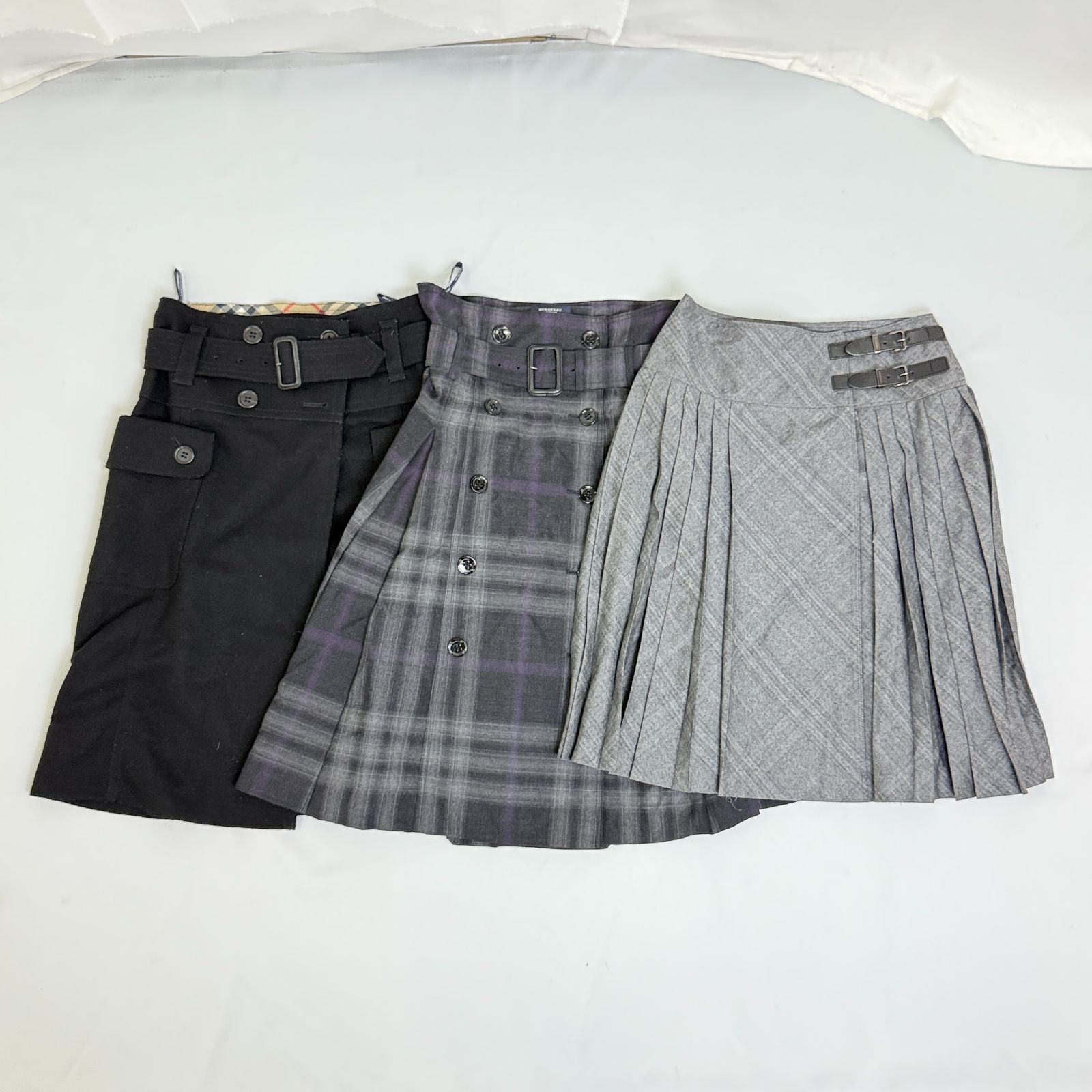 245-200-10 本物保証 BURBERRY バーバリー スカート 3点まとめ ブラック グレー チェック柄 プリーツスカート ファッション レディース ブランド