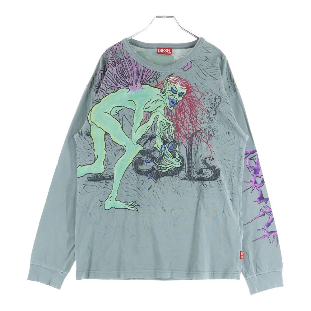 DIESEL ディーゼル T BOXT LS R 12 SHIRT フロントプリントデザイン クルーネック長袖Tシャツカットソー ロンT グレー A 17641