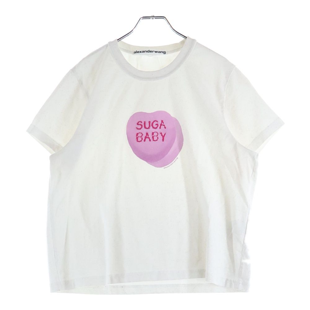 ALEXANDER WANG アレキサンダーワン Suga Baby Tee Bright White シュガーベイビープリント グリッタークルーネック半袖Tシャツ カットソー ホワイト レディース