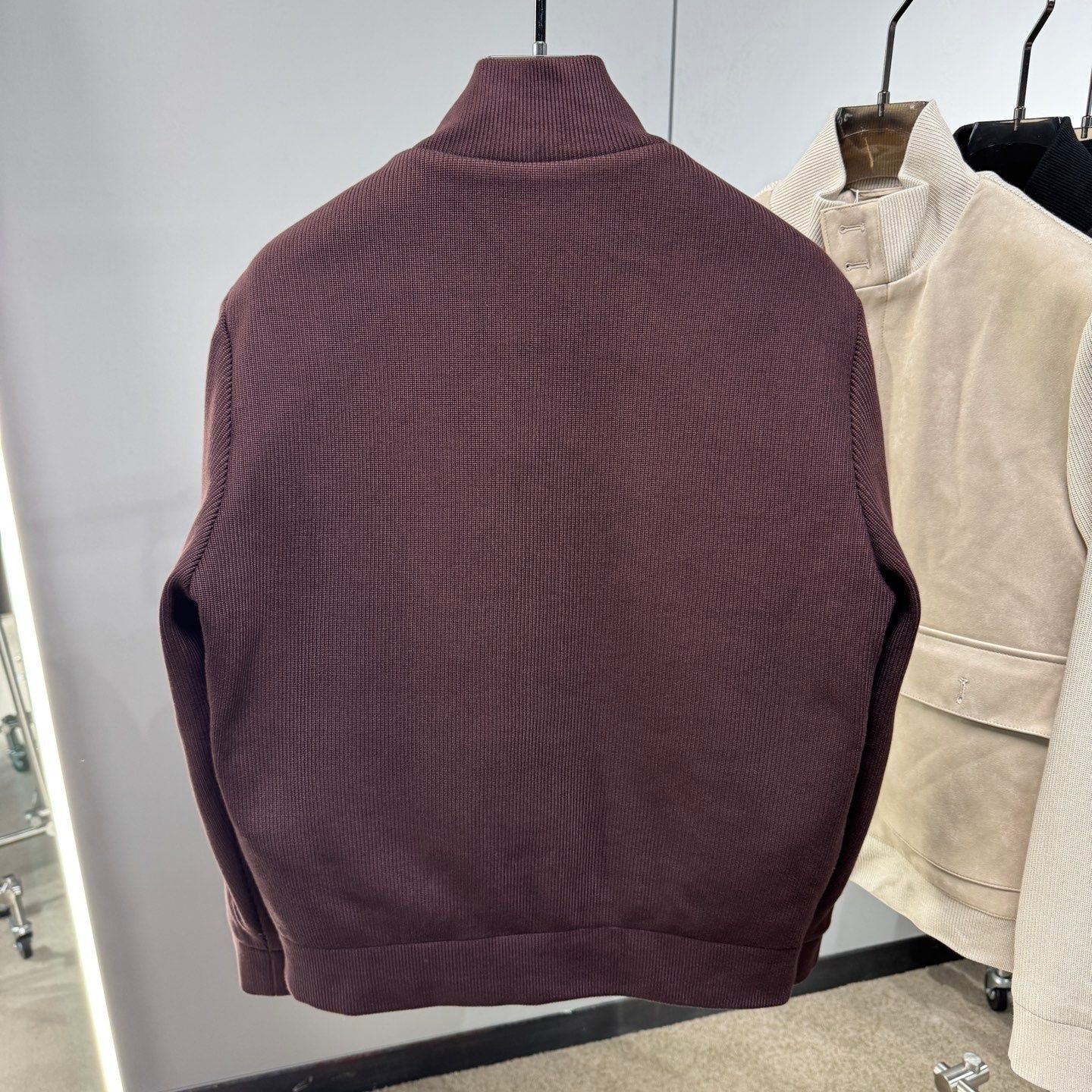 パープルM 3XL ブルネロクチネリ メンズダウンジャケット ビジネスカジュアル スエードニット切替 秋冬シーズン向け