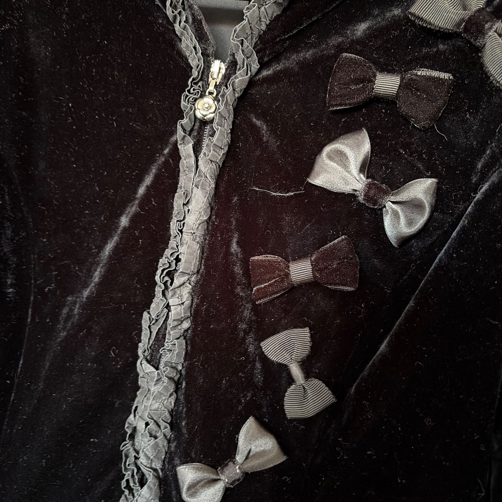 Z1589 ルネ 洗える カーディガン 長袖 パーカー ブラック 黒 ベロア