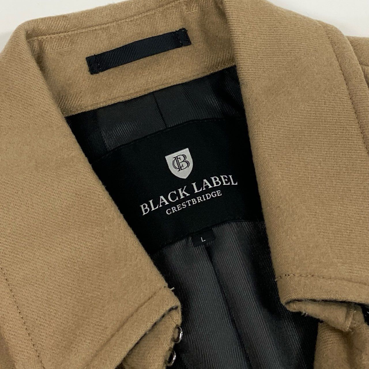 84j5 BLACK LABEL CRESTBRIDGE ブラックレーベル クレストブリッジ チェック柄 ダウン ピーコート ハーフコート ジャケット 51F15-614-46 Lサイズ ベージュ ウール 羊毛 メンズo07t KANDAIZUMI_COM