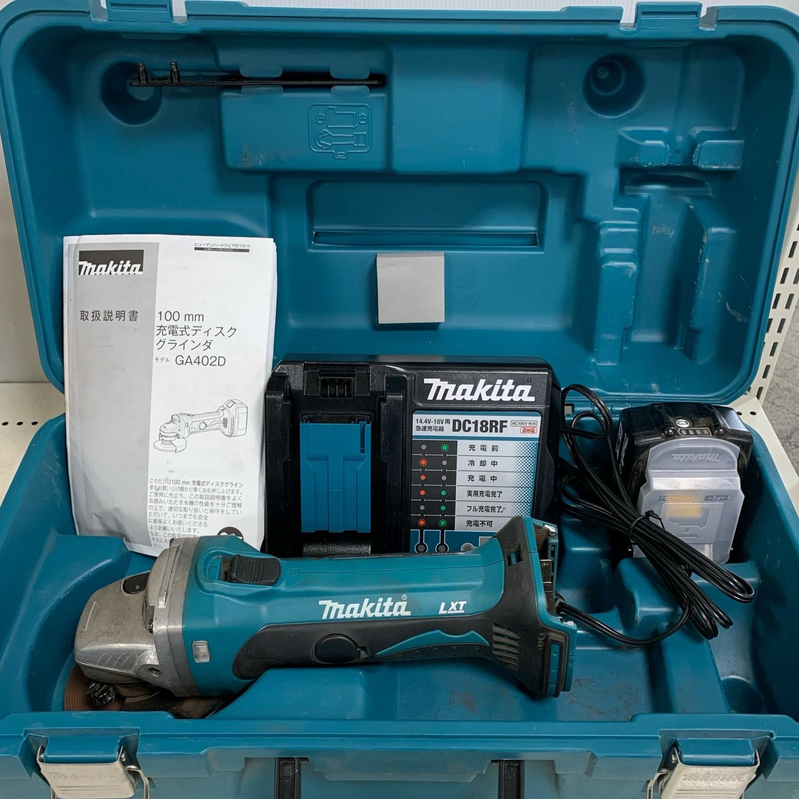 ♭♭MAKITA マキタ 100ｍｍ 充電式ディスクグラインダー 充電器 充電池1個 ケース付 2025.2製造 GA402D