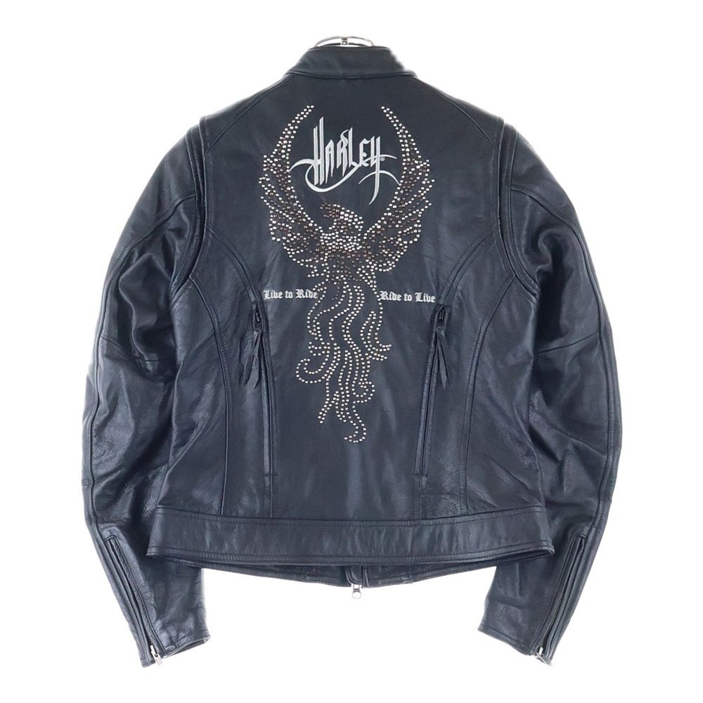 HARLEY DAVIDSON ハーレーダビッドソン Single Riders Jacket 97082‐12VW スタッズロゴ シングルライダースジャケット レザージャケット ブラック レディース