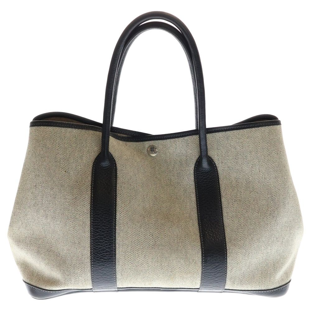 HERMES エルメス ガーデンパーティPM トートバッグ ハンドバッグ ブラック×アイボリー シルバー金具 ネゴンダ×トワルアッシュ G刻印