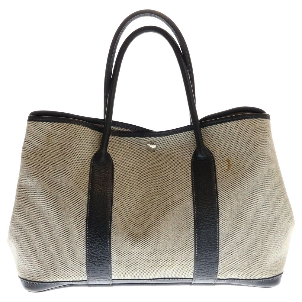 HERMES エルメス ガーデンパーティPM トートバッグ ハンドバッグ ブラック×アイボリー シルバー金具 ネゴンダ×トワルアッシュ G刻印