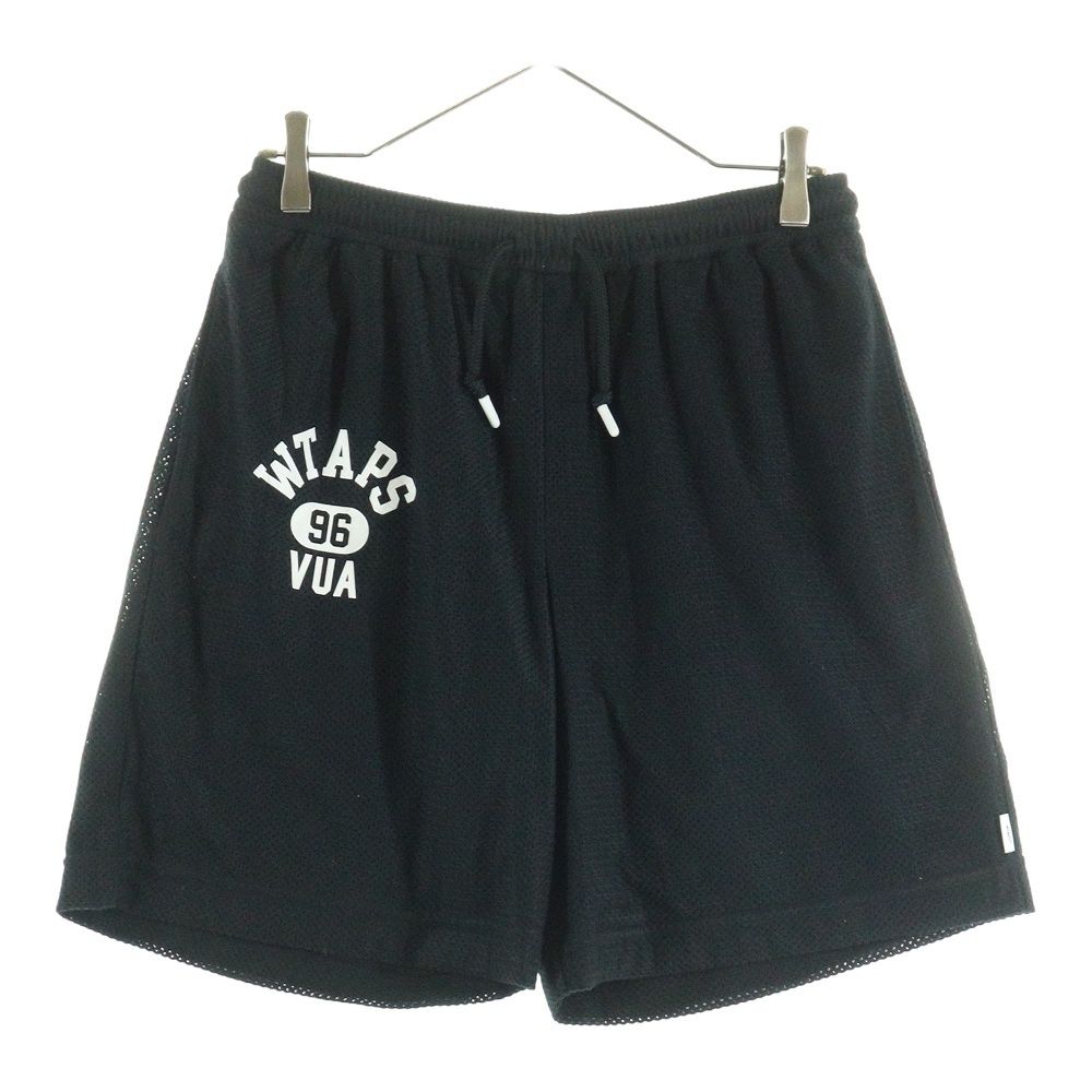 WTAPS ダブルタップス 24SS WUS 02 SHORTS POLY. ERA ロゴプリント メッシュ ハーフパンツ ブラック 241ATDT-CSM37