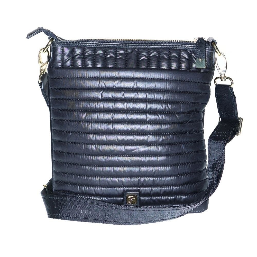 VERSACE ヴェルサーチ ナイロンレザーコンビ キルティングロゴデザインショルダーバッグ ブラック