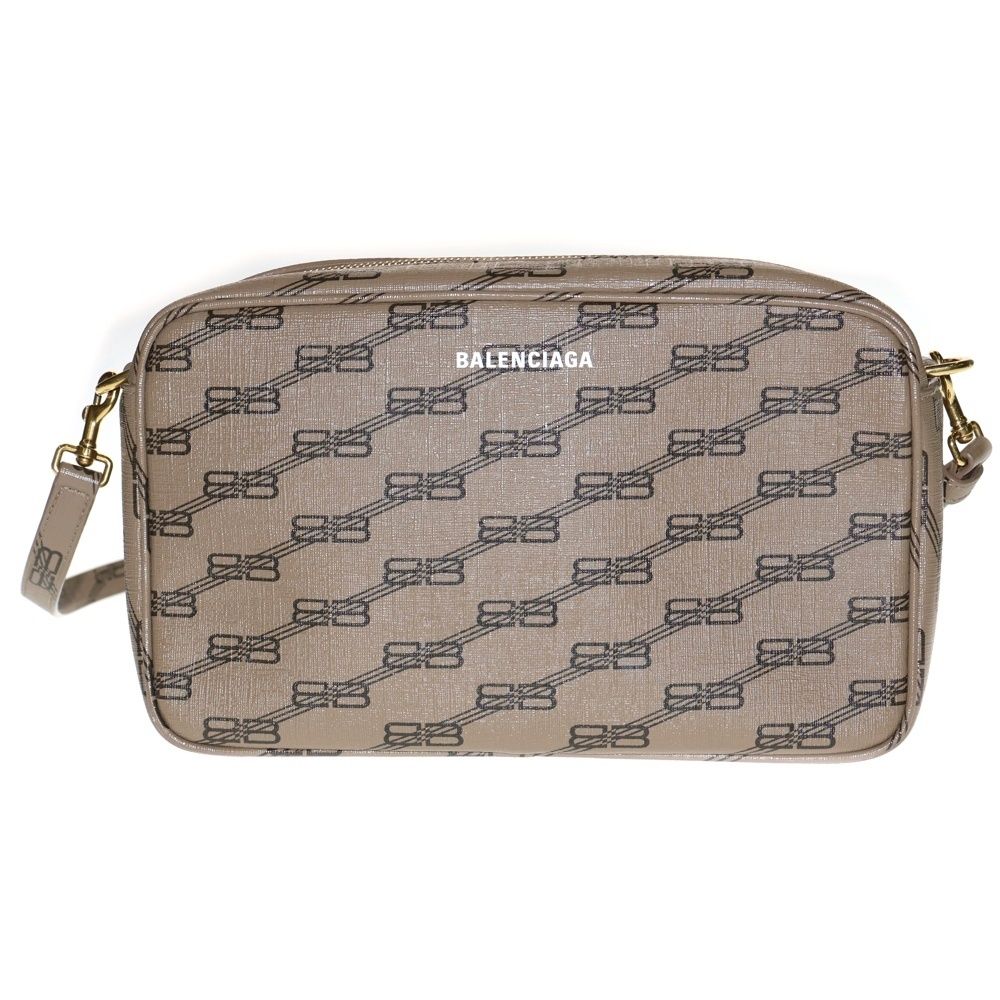 BALENCIAGA バレンシアガ BBモノグラム ミディアム総柄レザーショルダーカメラバッグ ブラウン 702723