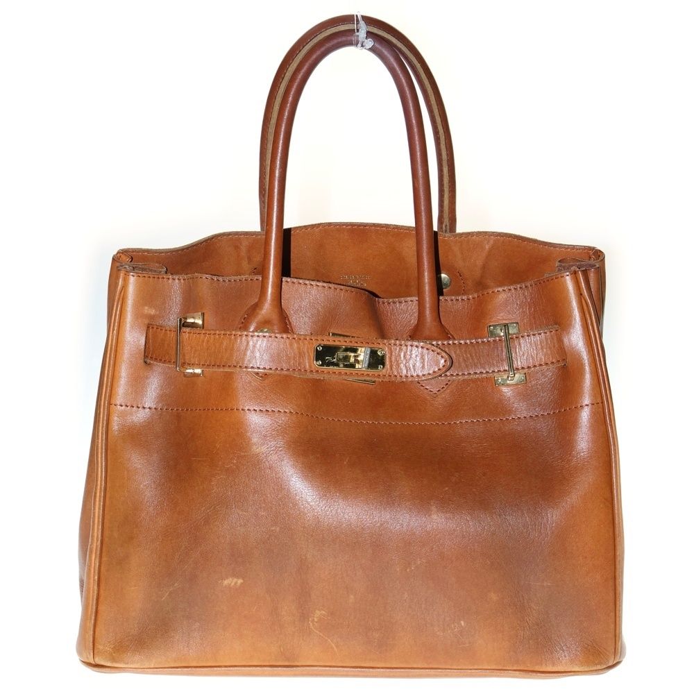 NO BRAND ノーブランド バックル金具 レザーハンドバッグ ブラウン