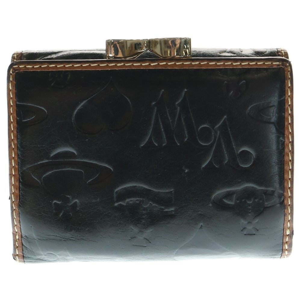 Vivienne Westwood ヴィヴィアンウエストウッド アウトサイドステッチ オーブロゴプレート レザー 三つ折り コンパクトウォレット 財布 ブラック ブラウン