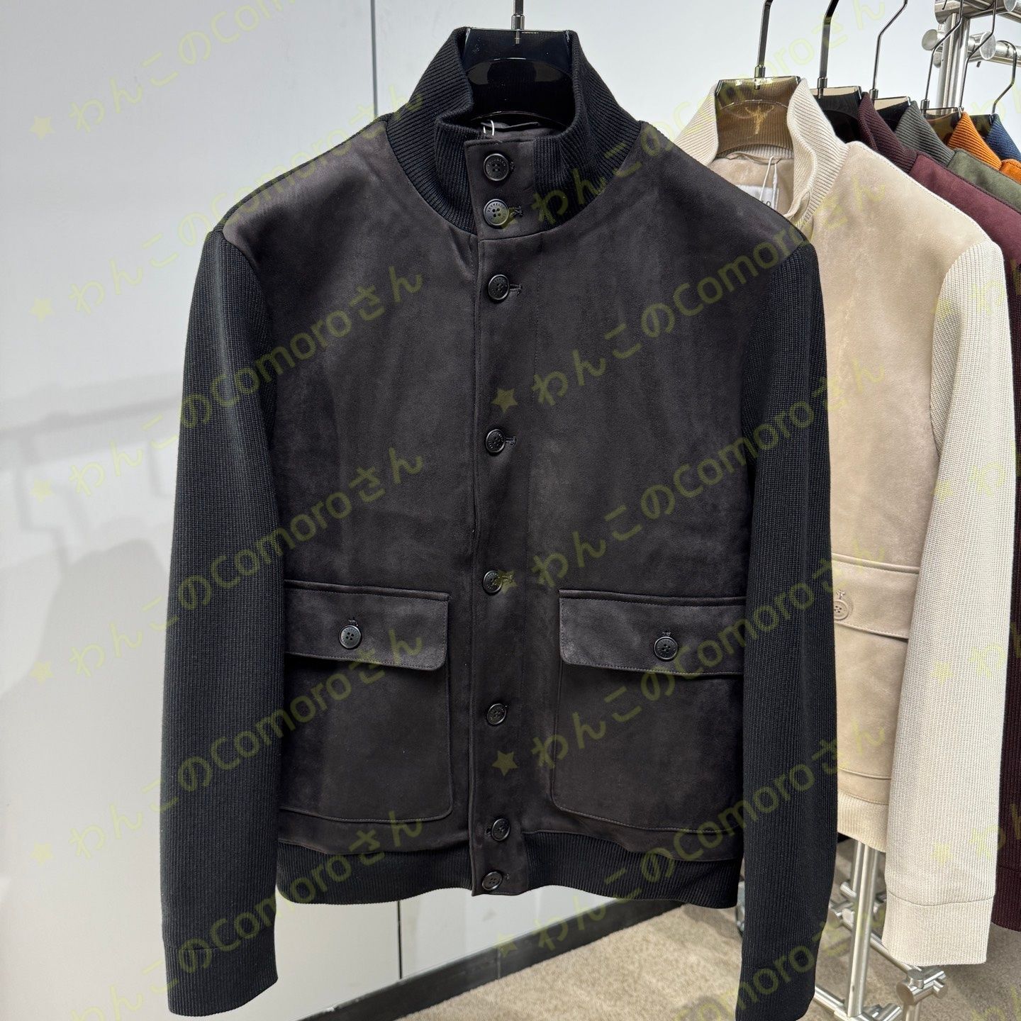 ブラックM 3XL ブルネロクチネリ メンズダウンジャケット ビジネスカジュアル スエードニット切替 秋冬シーズン向け