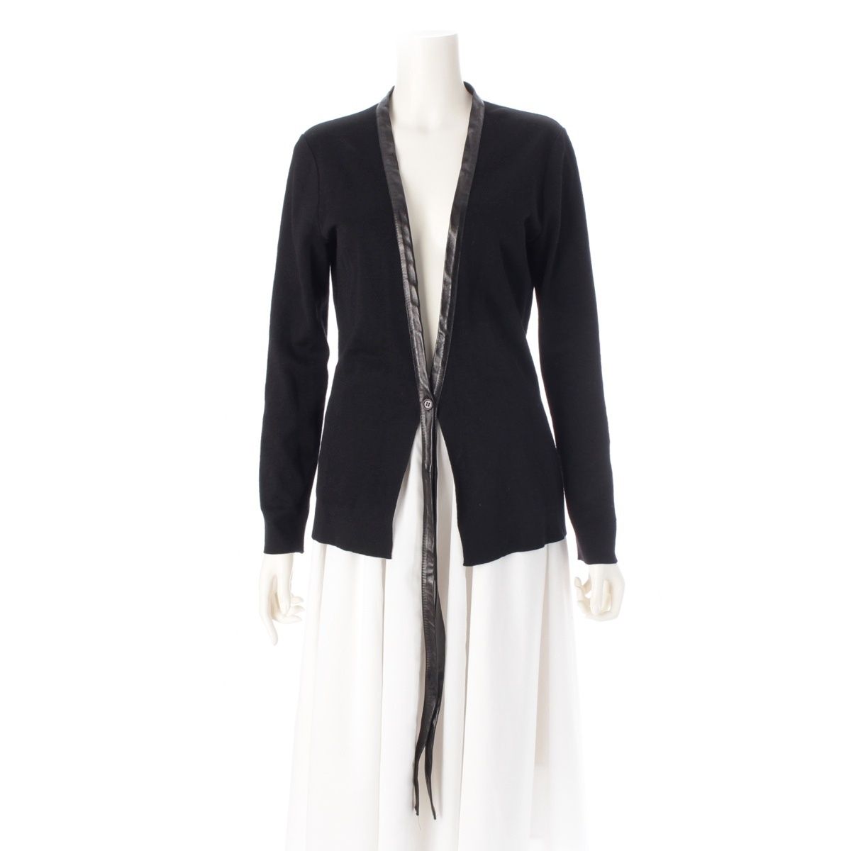 ヘルムートラング 本人期 レザー ニット 長袖 カーディガン ブラック
