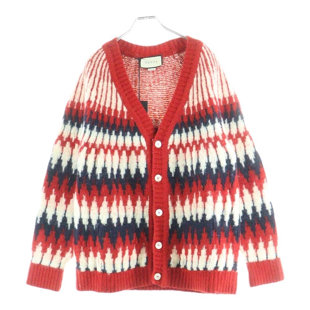 GUCCI グッチ Jacquard Thick Wool Knitted Cardigan ジグザグ ウール ニット カーディガン レッド 633825 XKBIZ 9118