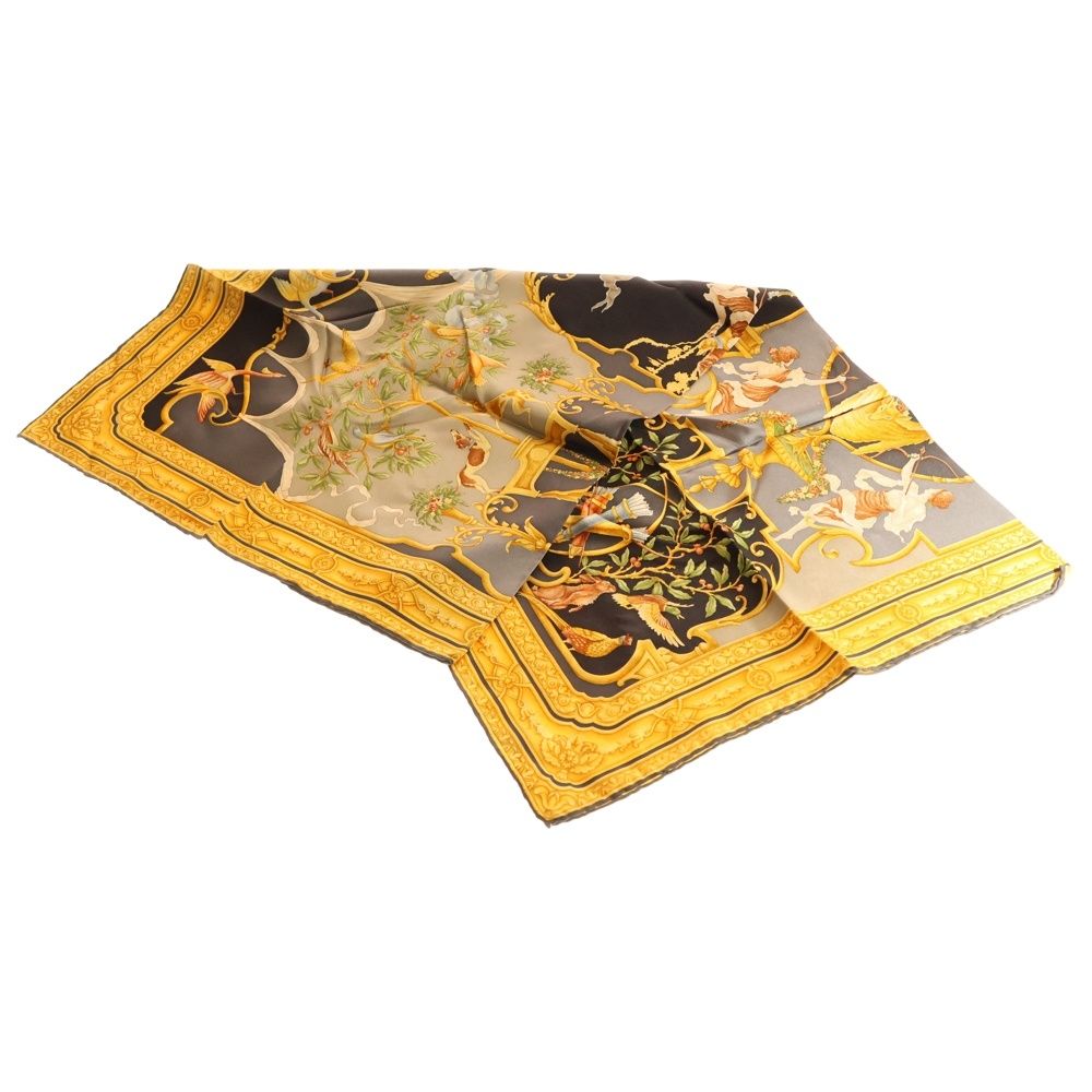 GUCCI (グッチ) ダイアナ 大判スカーフ シルク ネイビー×イエロー