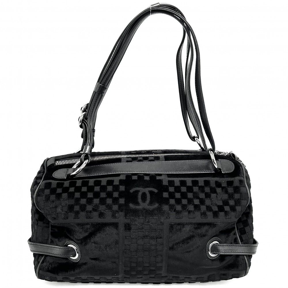 シャネル ハンドバッグ レディース トートバッグ ココマーク CHANEL ベロア レザー ブラック 黒 シルバー金具 品
