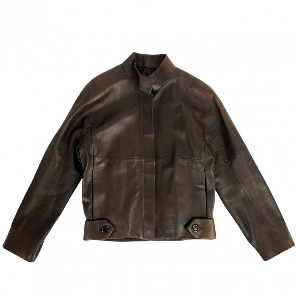 ロエベ ブルゾン レディース レザージャケット アウター 服 LOEWE 38 ブラウン 茶 シルバー金具 ラムスキン 秋 冬 品