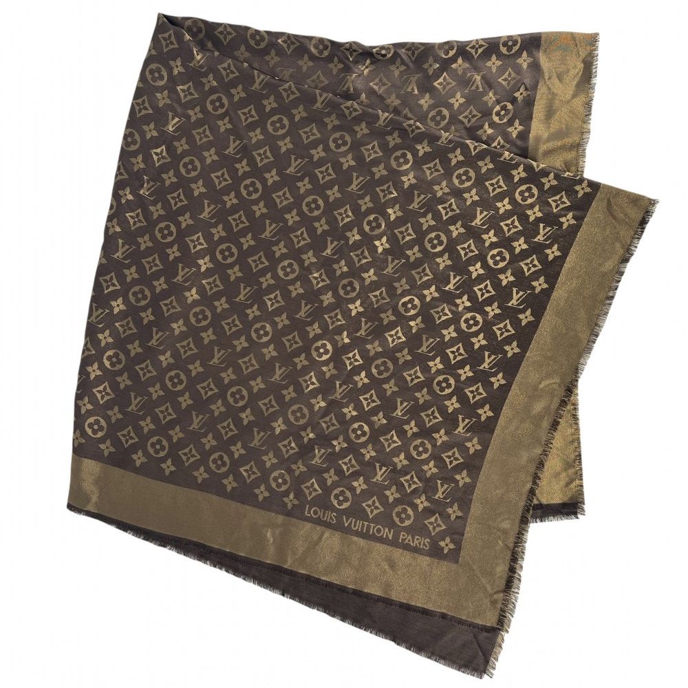【美品】LOUIS VUITTO モノグラム ショール ブラウン 茶 美品】LOUIS VUITTO モノグラム ショール ブラウン 茶 LOUIS VUITTON