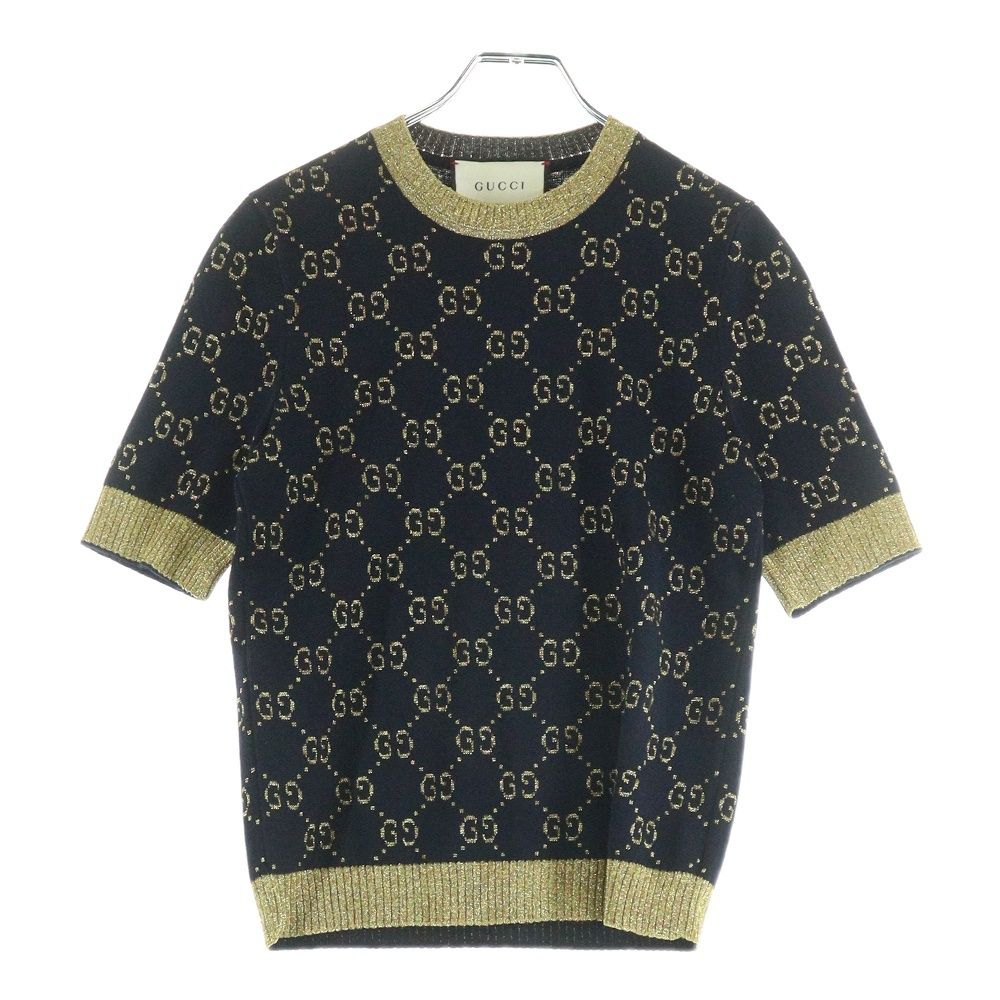 GUCCI グッチ GGコットンラメ ニット 半袖Tシャツ ネイビー×ゴールド 526759