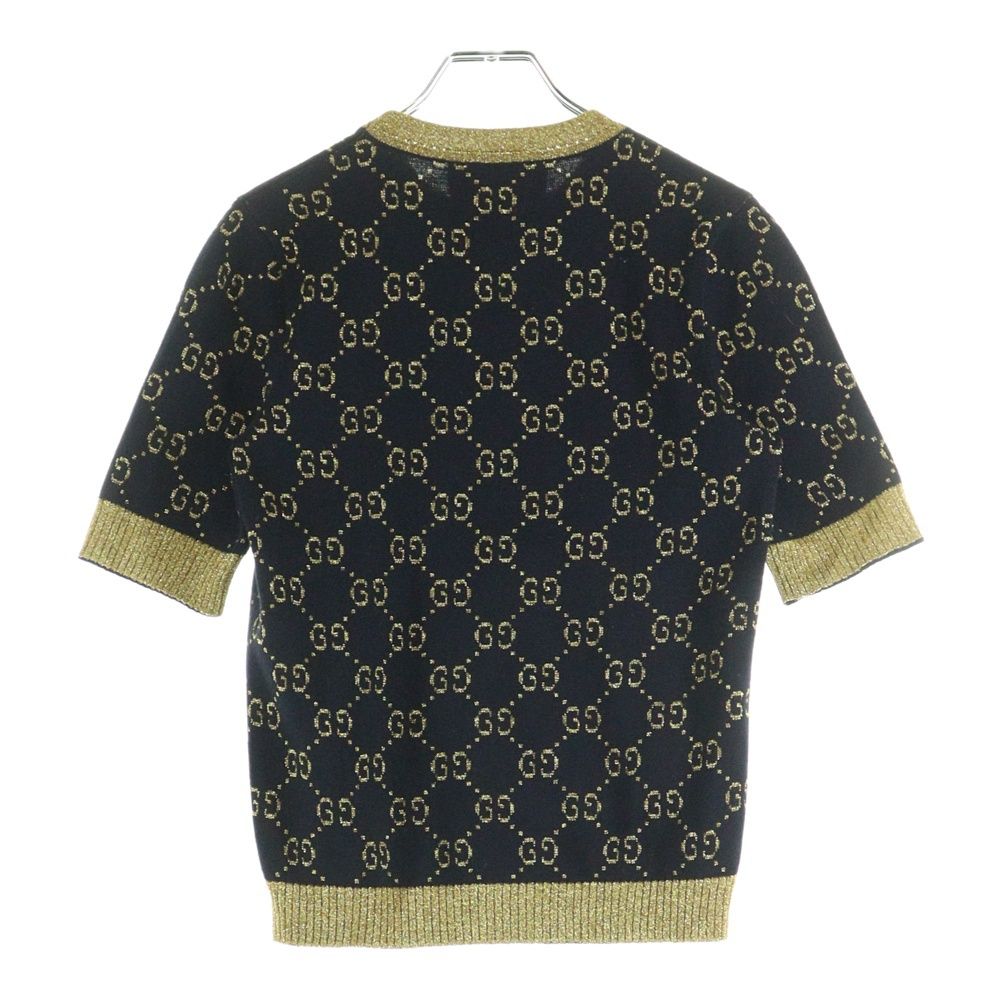 GUCCI グッチ GGコットンラメ ニット 半袖Tシャツ ネイビー×ゴールド 526759