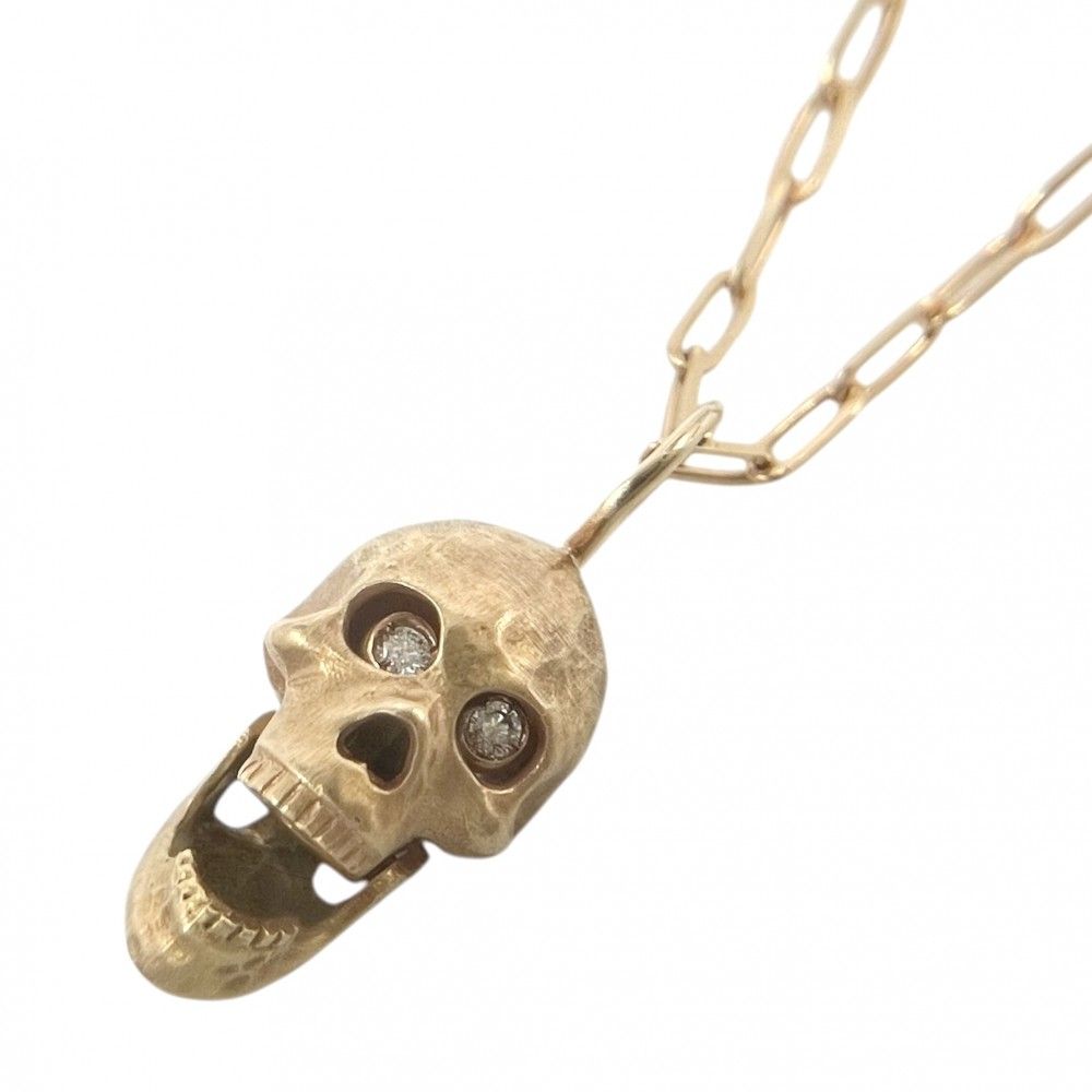 ネックレス メンズ エスジェーエックス ドクロ ジュエリー アジャスター付き SJX 18金PG Au750 スカル K18ピンクゴールド ダイヤモンド0.02ct 約5.7g 品